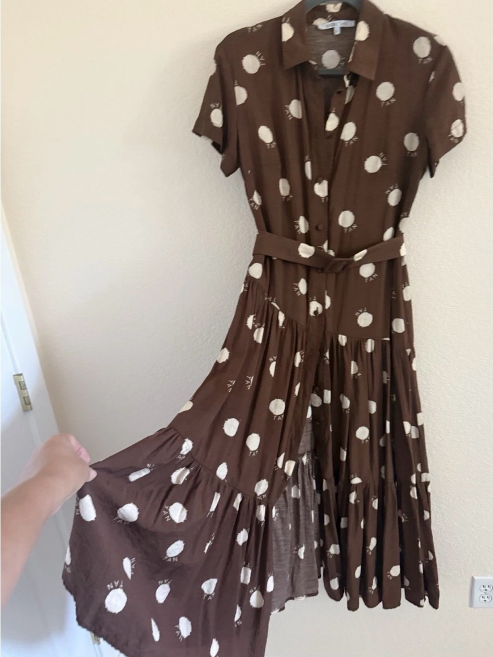 Brown Polka Dot Shirt Dress with Belt